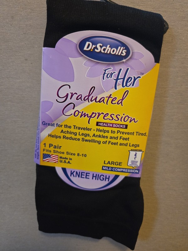Dr Scholls For Her Graduated Compression Socks Black Large 8-10 DSL-4002-BR1 NEW