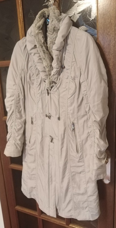Women's Quilted Long Coat Overcoat Uk 8 Detachable Faux Fur Collar Light Grey gallery