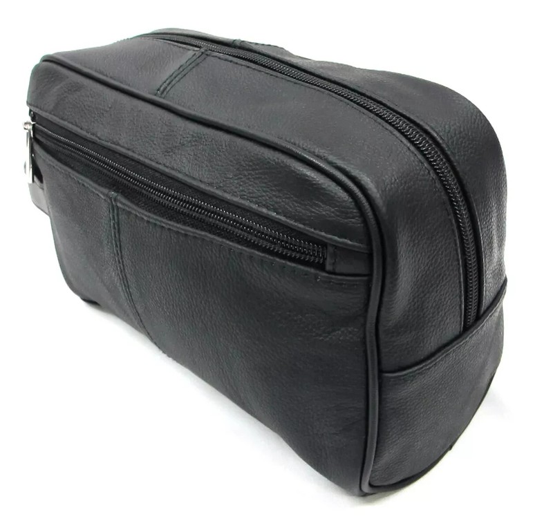 Quality Genuine Cow Leather Men's Shaving Toiletry and Travel Bag 3 Zipper Black gallery