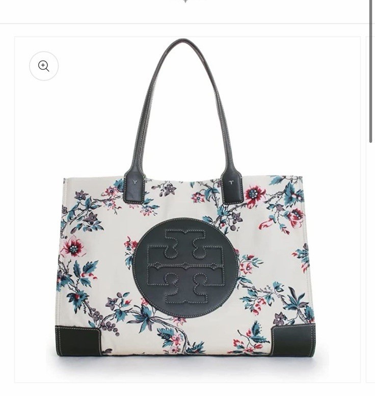 Tory Burch Ella Floral Printed Tote Bag Ivory Multicolor XL Pouch, Pockets