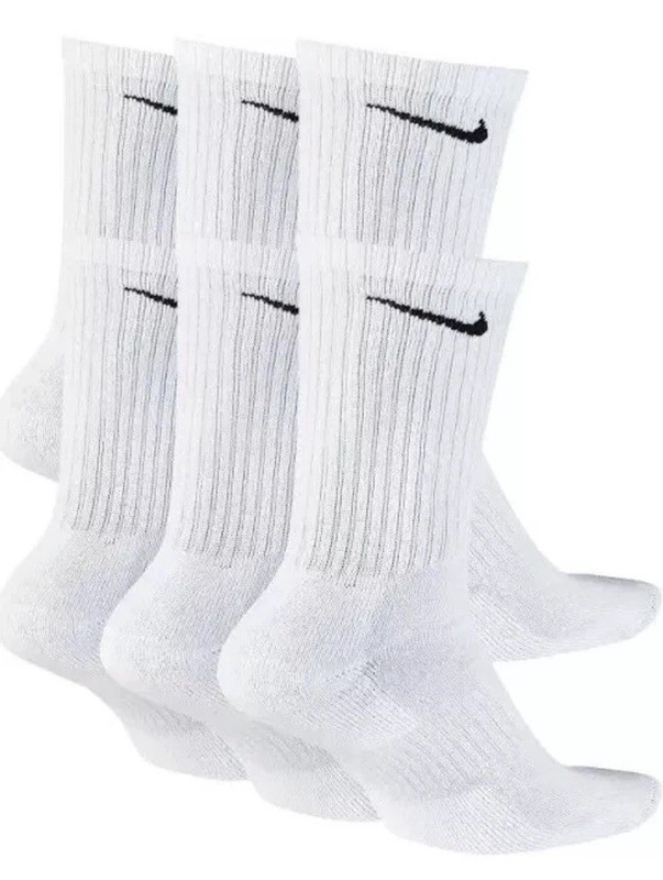 Nike Dri-Fit Everyday Plus Cushioned Crew Socks-Size Large White (6 Pack)