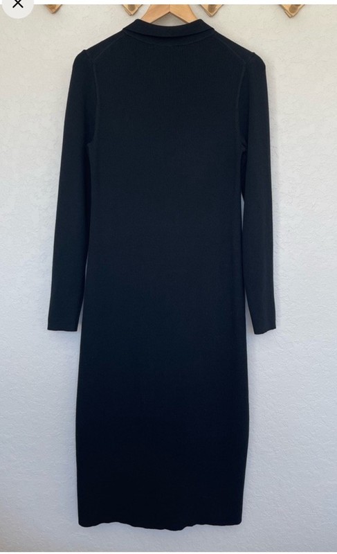 J.CREW Black Ribbed Knit Collared Button-Front Midi Shirt Dress Stretch M gallery