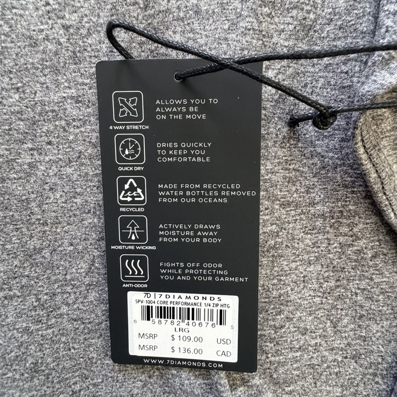 New 7D 7 Diamonds Core Performance 1/4 Zip Grey Heather Top L $109 NWT gallery