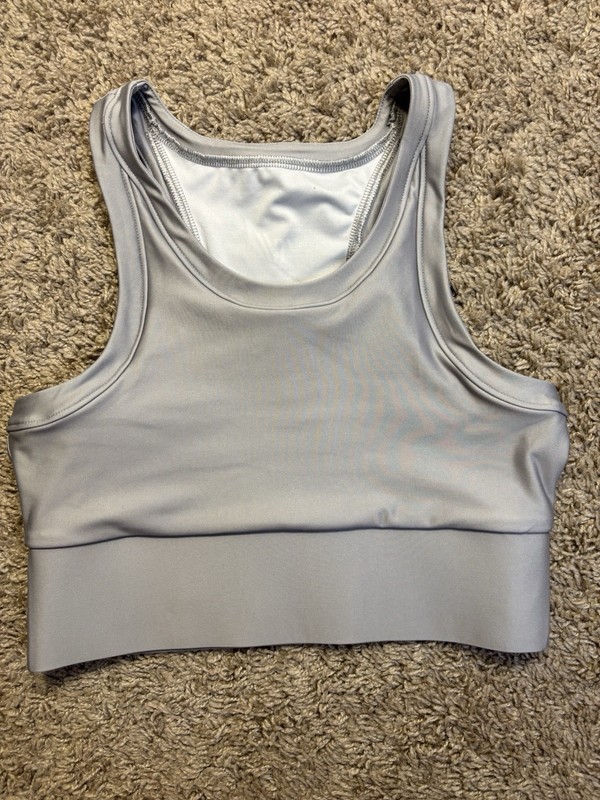 Varsity Spirit Women’s Gray Racerback Sports Bra Pullover Wireless Logo
