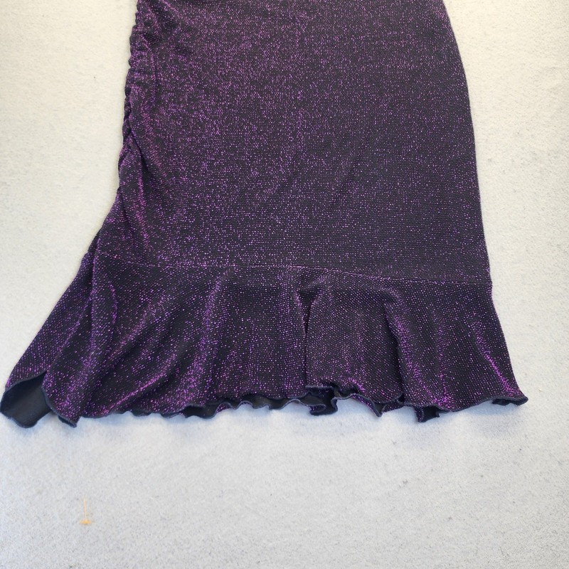VTG Serendipity Maui Purple Metallic Shimmer Ruched Ruffle Mermaid Midi Skirt M gallery