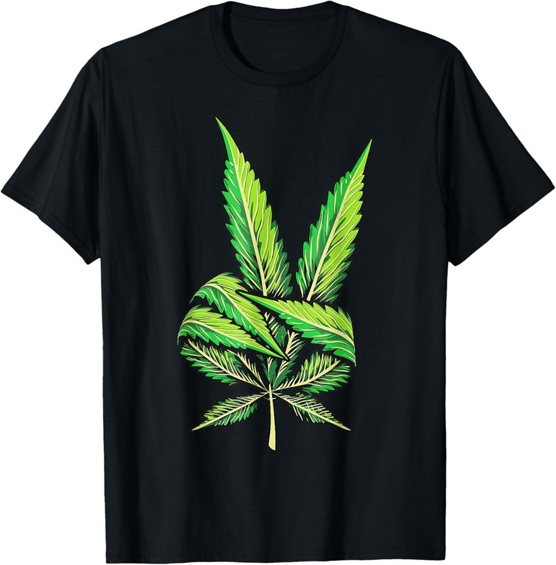 Weed Leaf Marijuana Leaf Hand Peace Sign Hand 420 Cannabis T-Shirt