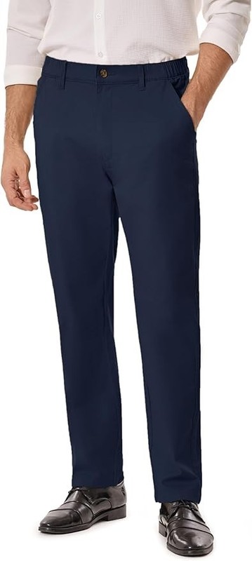 VOEERON Chino Pants Size {34X32} Elastic Waist/ Straight Leg/ Twill/Pockets/Navy