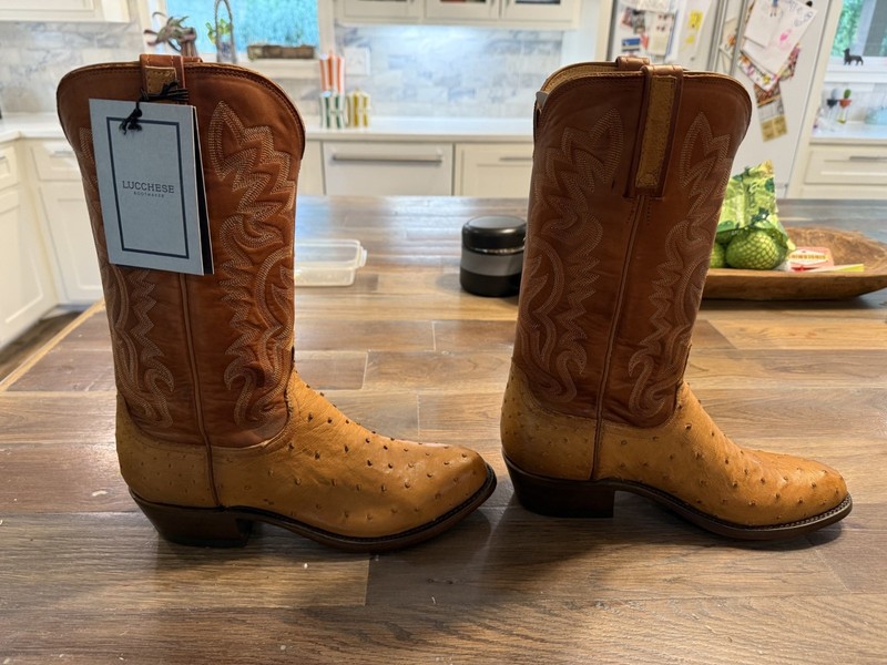 Lucchese Luke Full Quill Ostrich Cowboy Boots Men’s 9 D Tan NEW w/ Box N1156