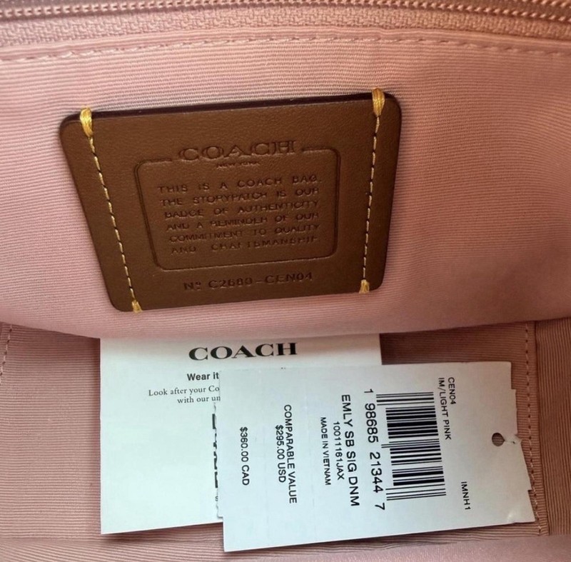 NWT Coach Emily Pink Denim Signature Canvas Hobo Bag gallery