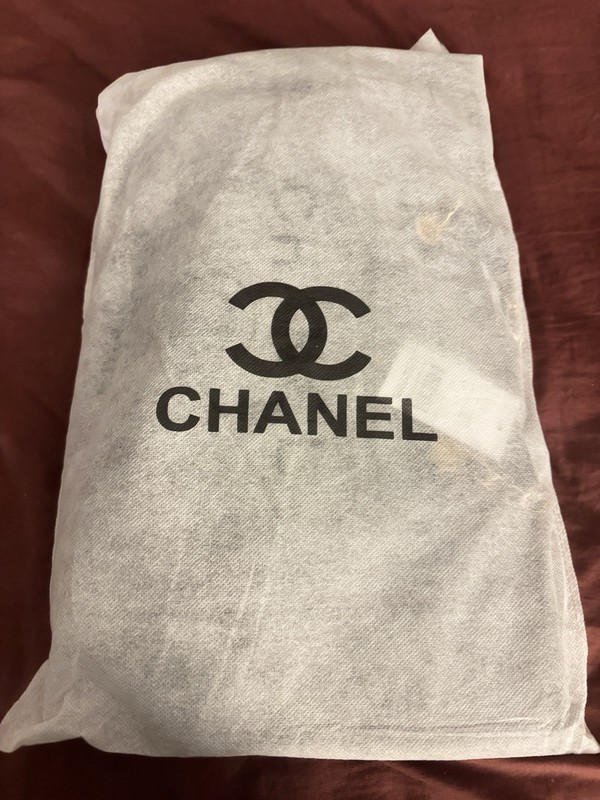 CHANEL Deauville Gray Logo Tote Bag w/ Gold Chain Strap Open Top Dust Bag