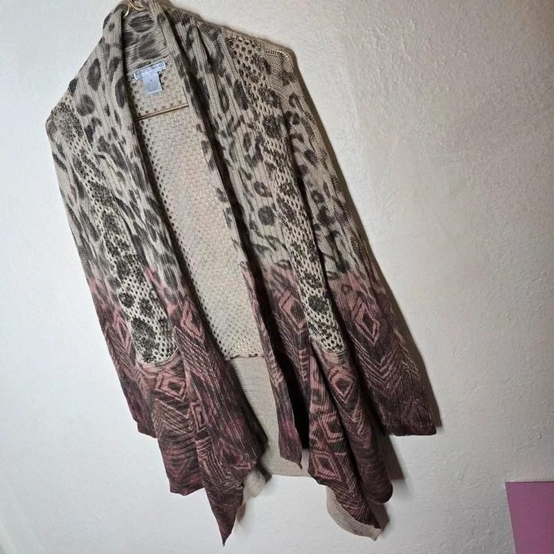 Alberto Makali Mixed Print Wool Blend Open Front Cardigan gallery