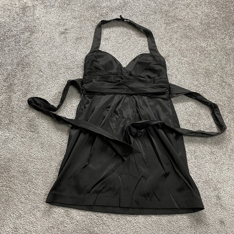 Mind Code Mini Satin Dress Womens Small Black Halter Backless Pleated Sweetheart