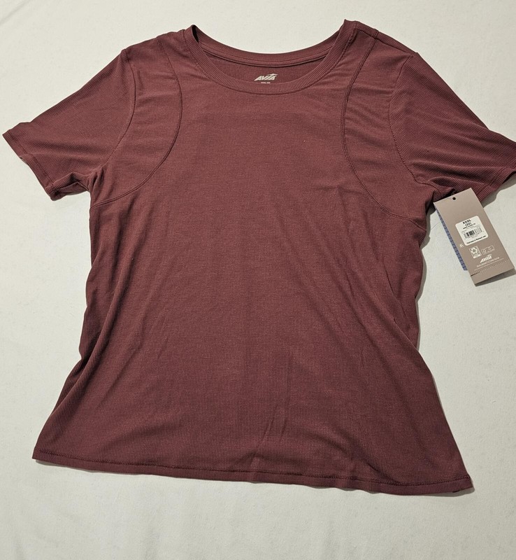 Avia Women’s Ribbed Seam Detail Short Sleeve Tee, Plus 22, Burgundy