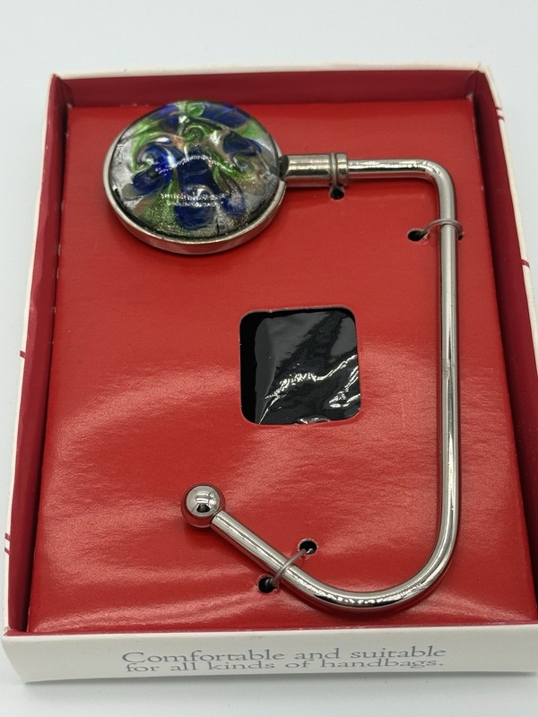 HANDBAG HOOK Hand Crafted Art Glass with Carrying Bag New Defects Crack