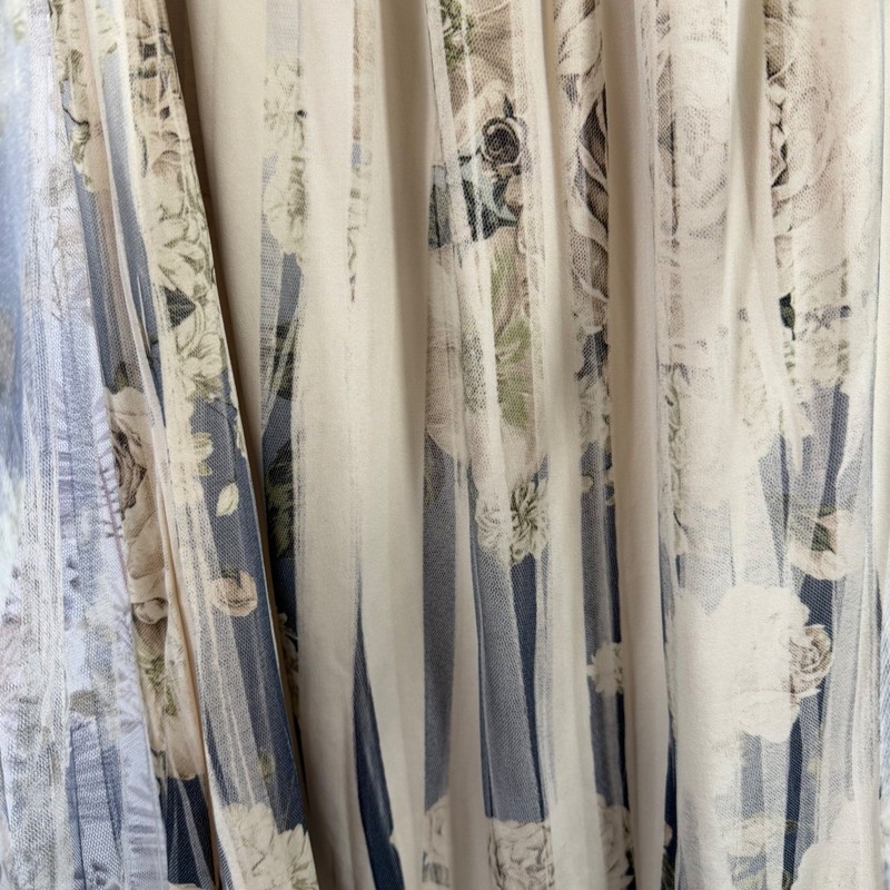 Origami by Vivien Floral Tulle Maxi Skirt Cream Blue Romantic Cottagecore Size L gallery