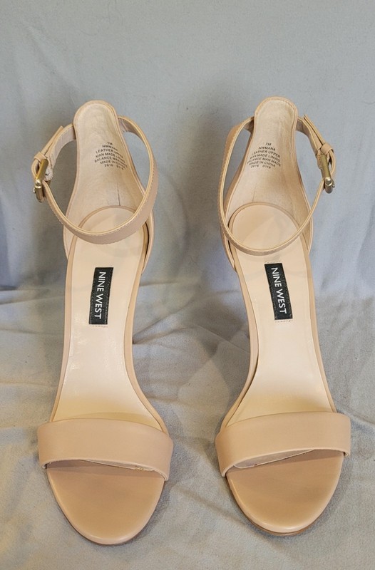 Nine West Women’s Beige Leather Strappy Ankle Strap Open Toe Stiletto Heel 7M gallery