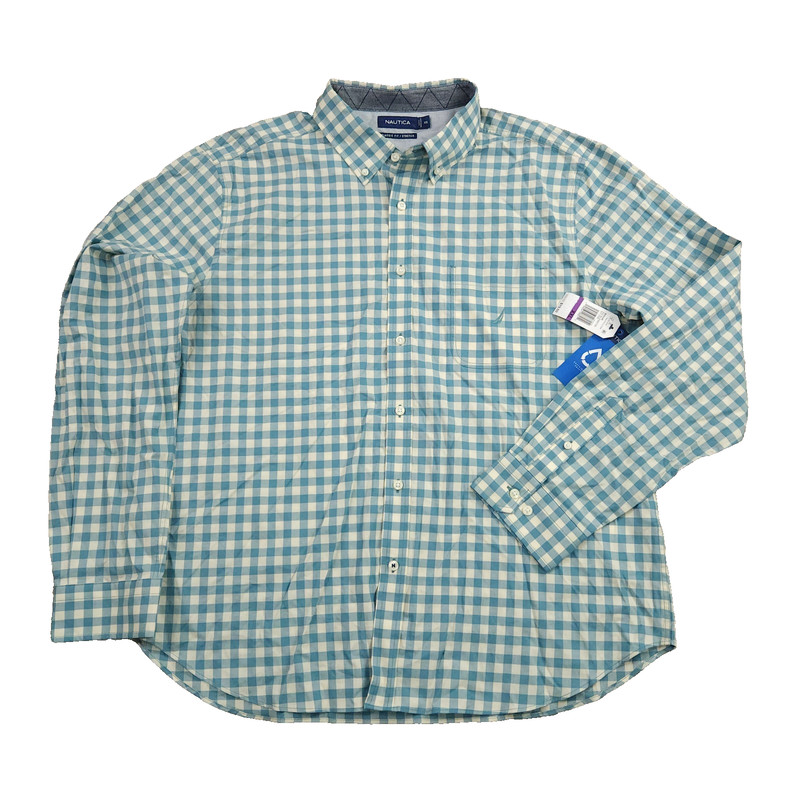 Nautica Men Shirt MALE Sustainably Crafted Plaid Delphinium Blue Check 2XL