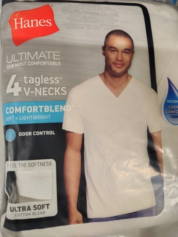 XL Hanes V-neck Men’s T-Shirt – White (2 Packs Of 4)