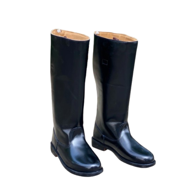 Men’s Black Genuine Leather Long Boots Handmade Officer Knee High Riding Boots