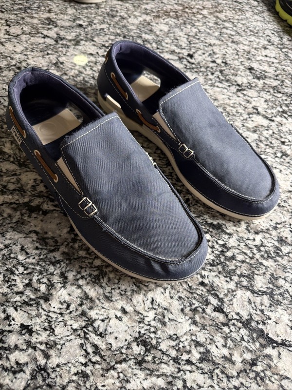 Crocs Mens Size 12 Blue Beach Line Canvas Slip On Water Boat Loafers