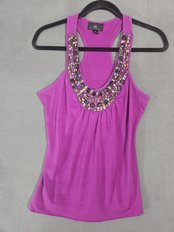 Vintage 90s Iz Buyer Women M Bratz Fairy Boho Tank Top Shirt Purple Beaded Scoop