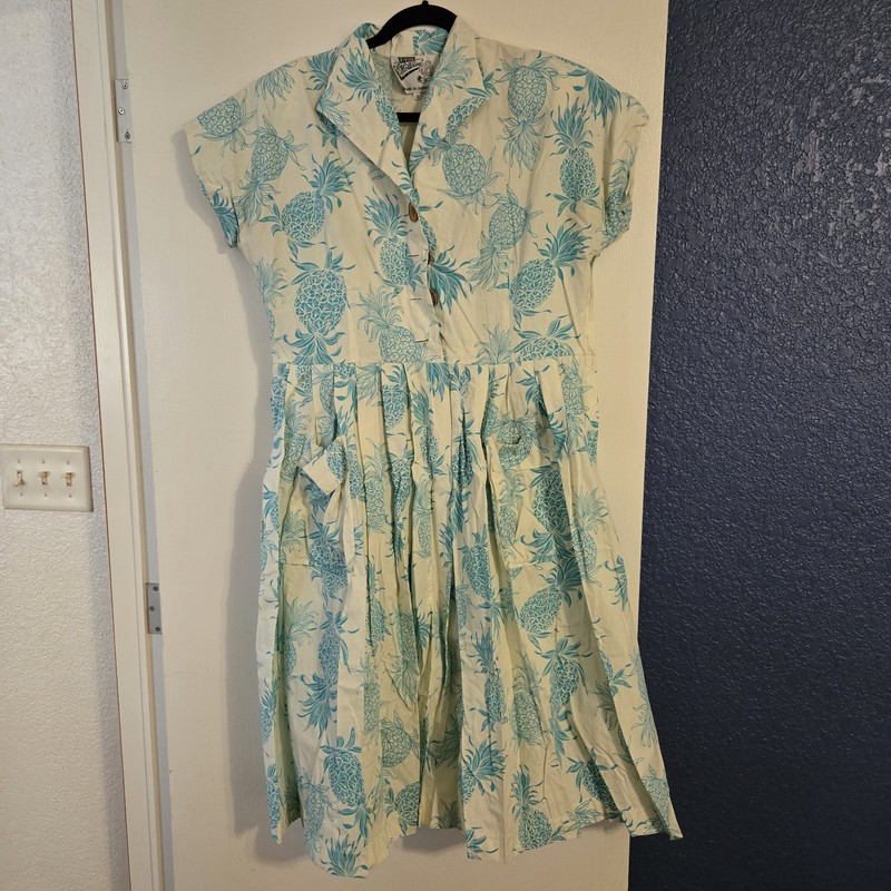 Vivien Of Holloway Blue Pineapple Kitty Dress Size 22
