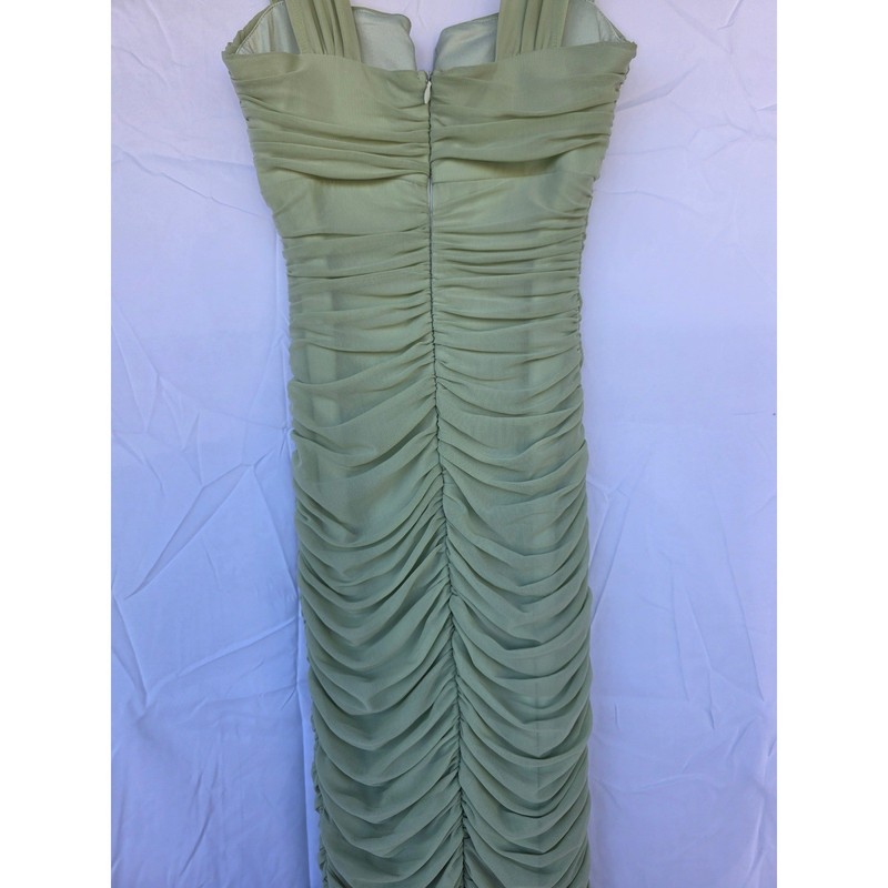 Hello Molly Sage Green Ruched Mesh Dress V-Wire Mermaid Hem Formal Gown NWT XS gallery