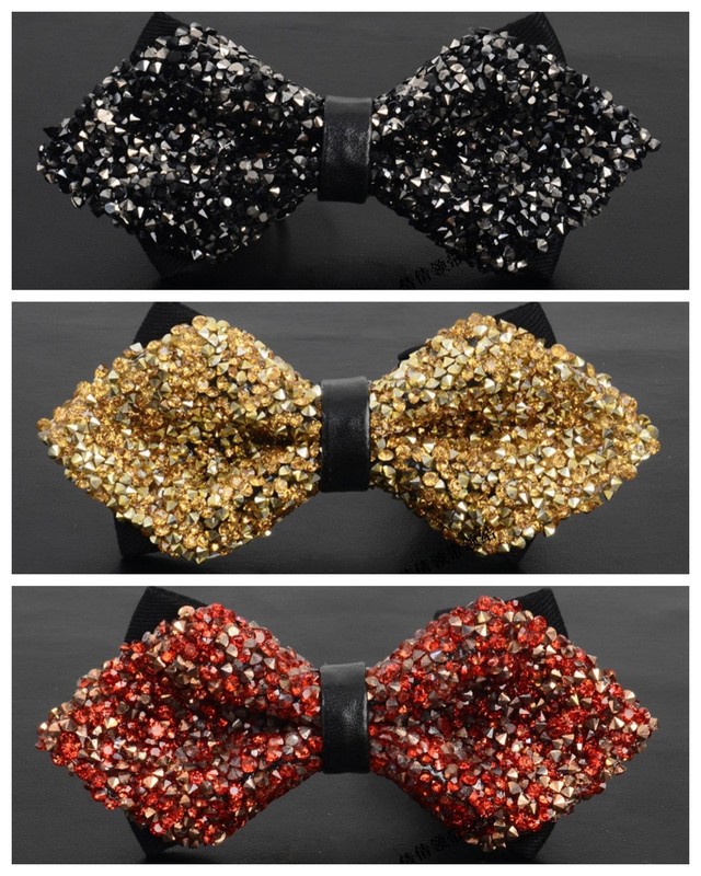 3 Pack Mens Luxury Crystal Pre Tied Bow Ties Shiny Sparkly Bow Tie