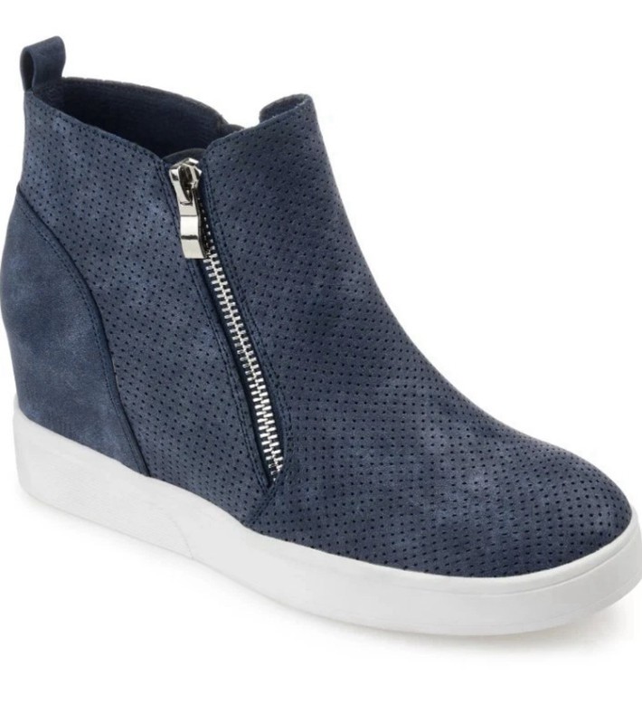 Naturalizer N5 Comfort Navy Perforated Wedge Sneaker Booties Double Zip Size 9W