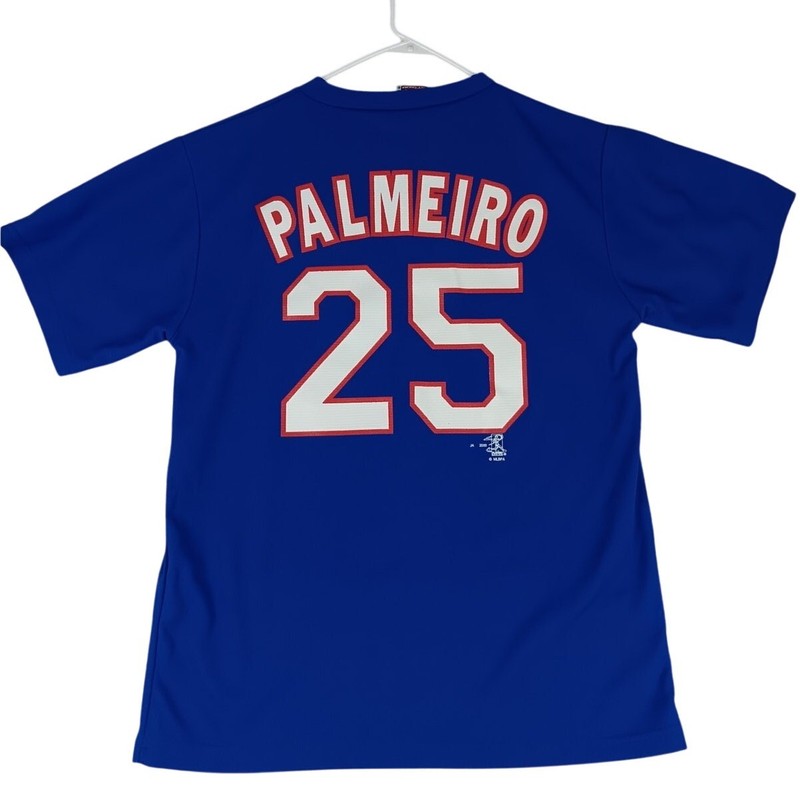 Sport Attack Vtg Performance Baseball Shirt Mens L Blue Palmeiro Texas USA Made