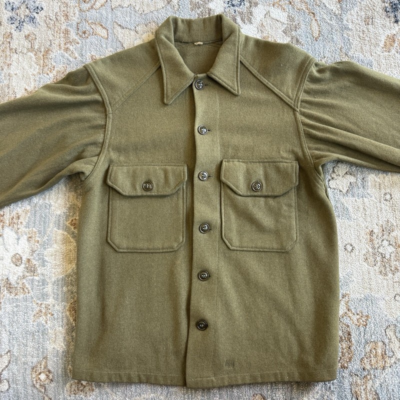 Vintage 1950s Korean War U.S. Army OG-108 Olive Green Wool Field Shirt Mens S