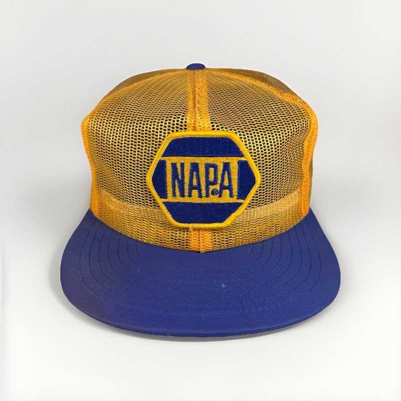 Vintage NAPA Hat All Mesh Snapback 80s Yellow Cap w/ Patch, Louisville Mfg. Co.