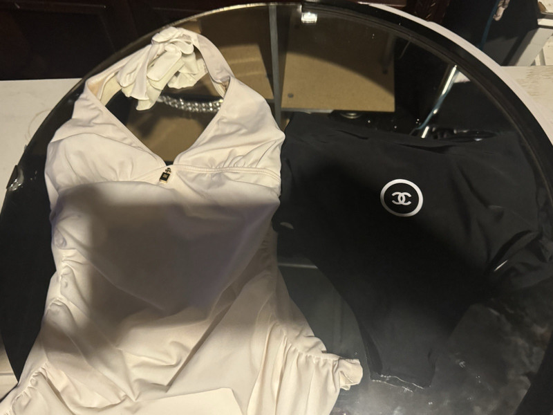 Women’s Black/White 2-Piece Tie Bikini Swimsuit Mw logo n perfume bottle accent