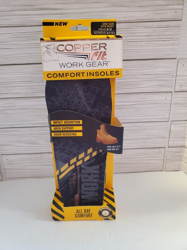 Copper Fit Work Gear Mens Comfort Insoles Arch Support Black One Size 8-13
