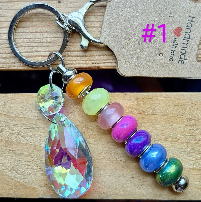 Unique Glass Beaded Keychain With Rainbow Prism Variety Of Colors. Purse Charm.