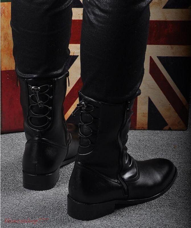 British Mens Pointed Toe Ankle Boots High Top Side Zipper Shoes Winter Biker gallery