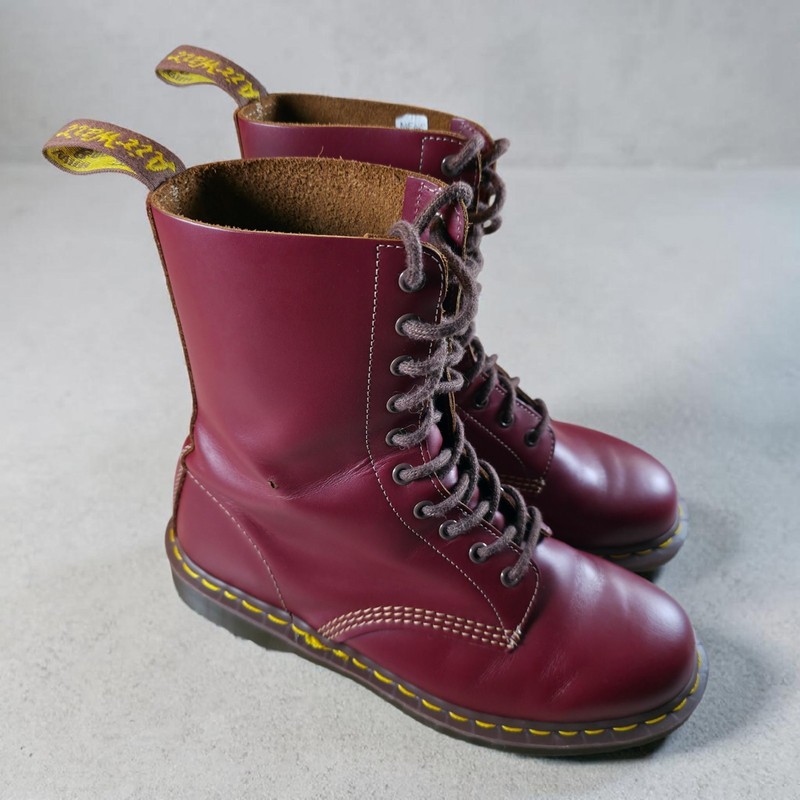 Vintage Dr. Martens 1490 Made in England Oxblood Red 10 Eyelet Boots US Size 9