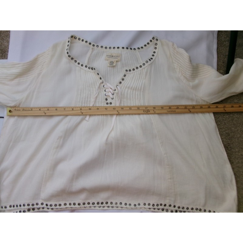 Denim & Supply Ralph Lauren Studded Peasant Top Ivory XL Boho gallery