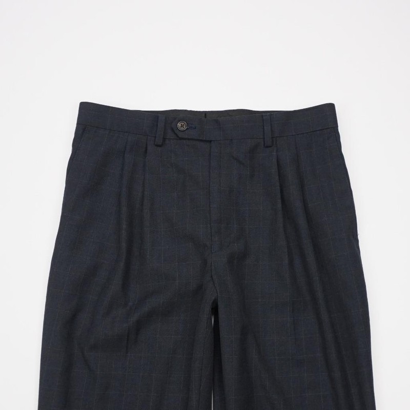 RALPH LAUREN PolyRayon Pleated Cuffed Dress Pants Charcoal Winowpane Mens 32×32
