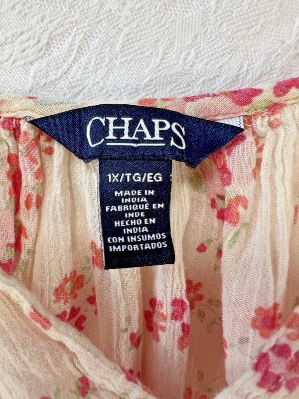 Chaps Floral Peasant Top Bell Double Ruffle Sleeves Size 1X Cotton Boho 004 gallery