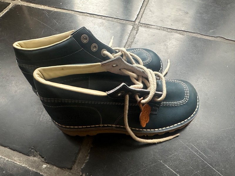 KICKERS KICK, retro classic, size 40 41, high boots leather blue navy, new NOS gallery