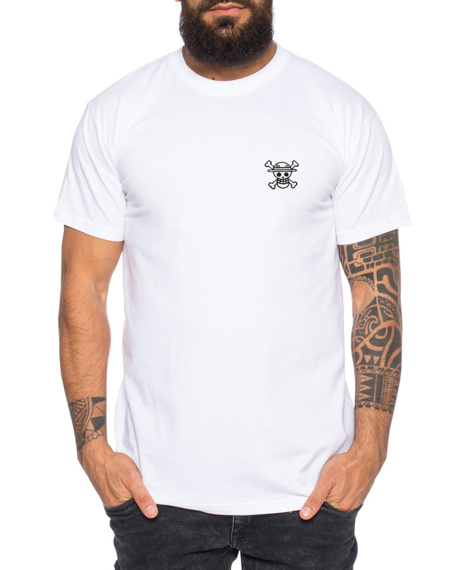 Logo White Luffy Straw Hat Embroidered Men’s T-Shirt – One Pirate Piece Anime