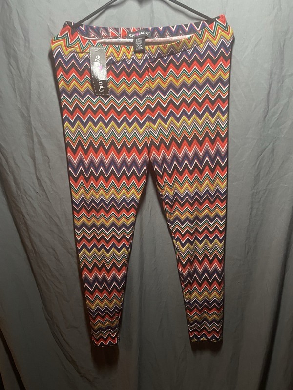 Eye Candy Multicolor Chevron Ankle Leggings Elastic Waist Mid Rise Yoga S