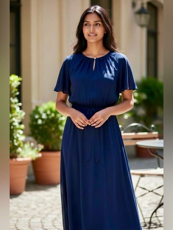 NWT Jessica Howard 14W Navy Flutter Sleeve Keyhole Midi Dress Plus Size