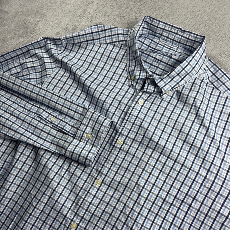 Vineyard Vines On-The-Go Performance Shirt XL Blue Check Brrr Stretch Mens