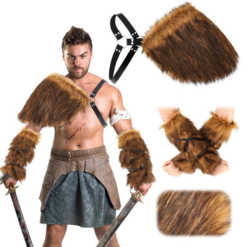 Geyoga 3 Pieces Halloween Mens Viking Costume Medieval One Size, Dark Brown