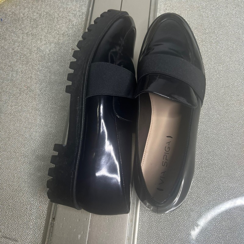 Via Spiga Women Patent Leather Slip-On PlatformLoafers Stylish Italian Size 9/39