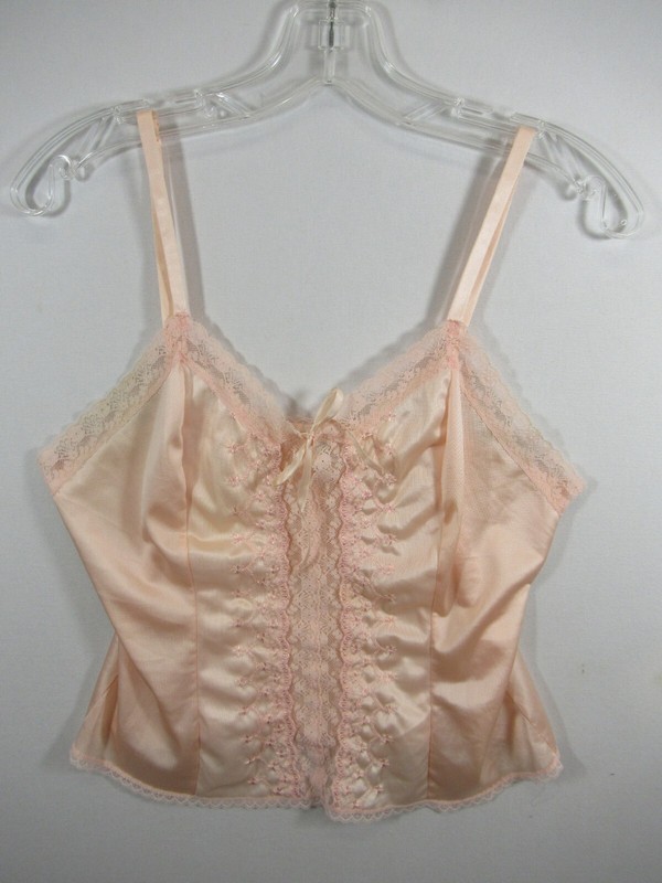 Vintage Bestform Embroidered Satin & Lace Camisole Women 34 Pink Ribbon