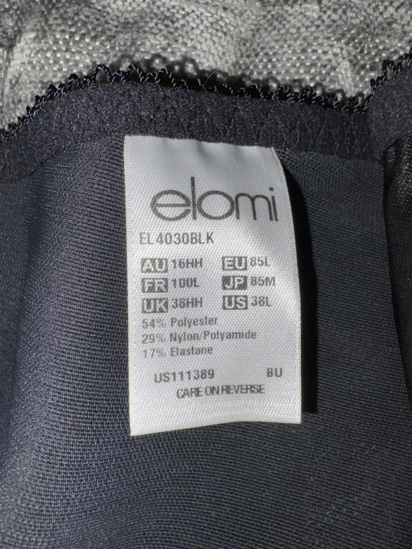 Elomi Matilda Underwired Unlined Bra 38L Black Adjustable Straps EL4030BLK gallery