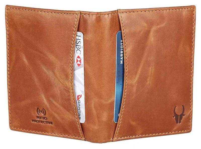 RFID Blocking Tan Crunch Genuine Leather Men's Bifold Wallet 2 Center Flap New gallery